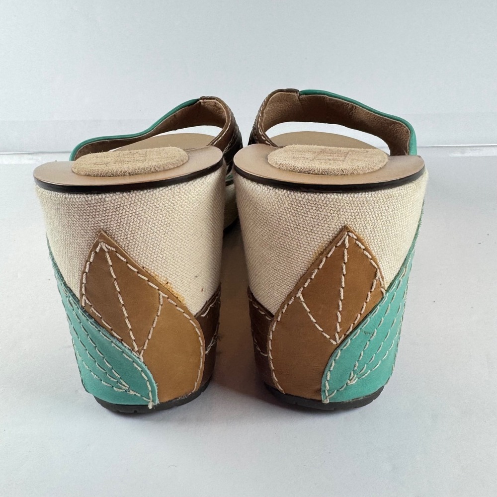 Indigo by Clarks Womens Teal Brown Leather Leaf Wedge Sandals Size 8.5M 80354 - Picture 4 of 10